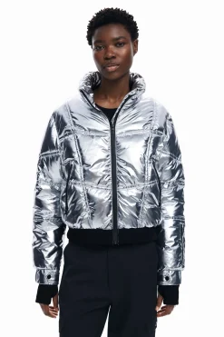 Abrigos Y Chaquetas-Desigual Abrigo metalizado capucha