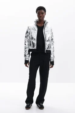Abrigos Y Chaquetas-Desigual Abrigo metalizado capucha