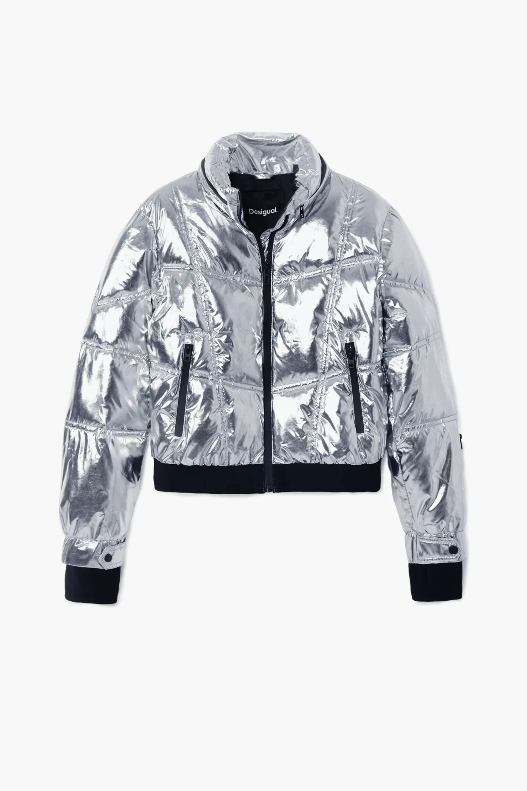 Abrigos Y Chaquetas-Desigual Abrigo metalizado capucha