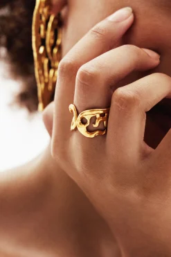 Joyería-Desigual Anillo formas orgánicas baño oro Zalio