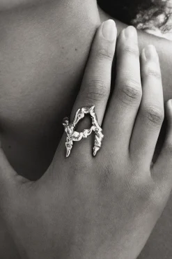 Joyería-Desigual Anillo letra A baño plata Zalio