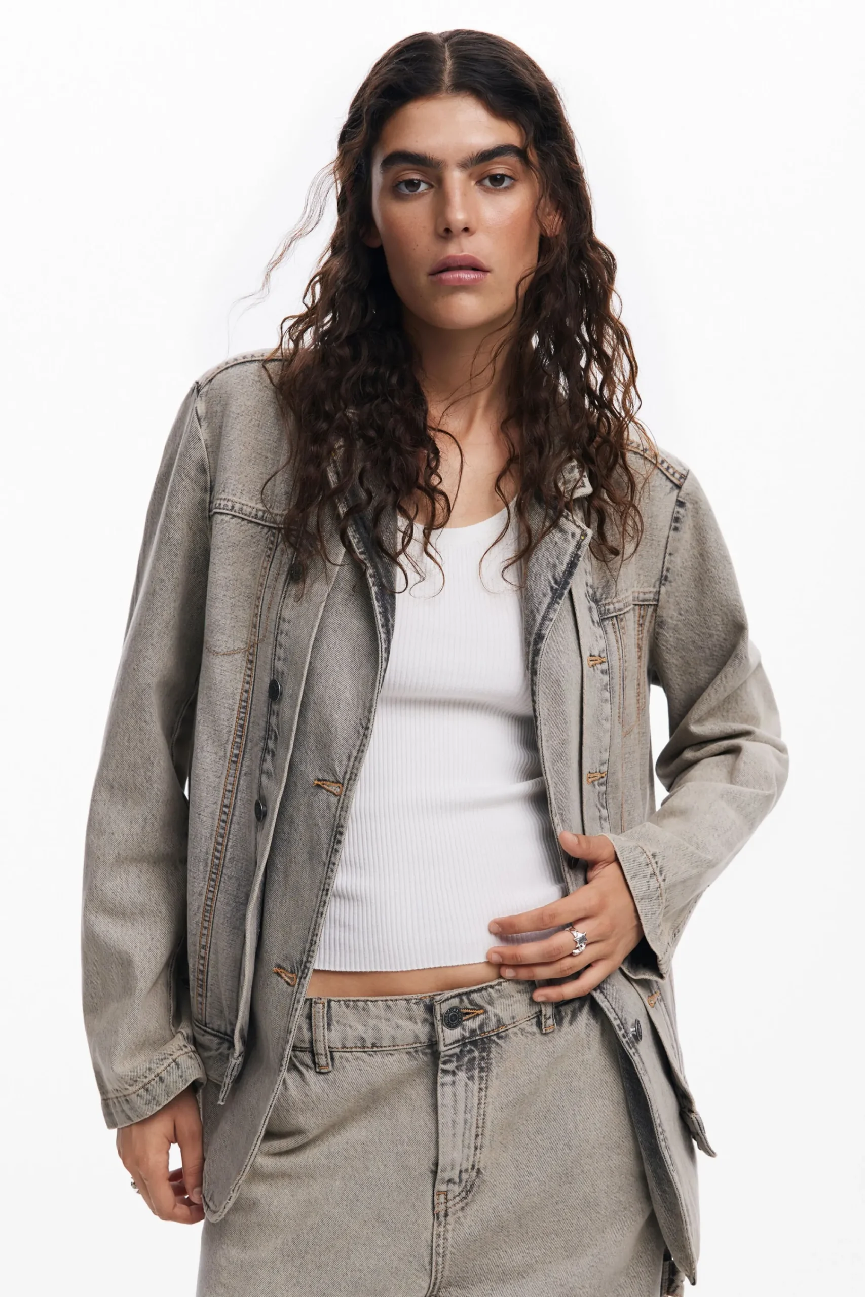 Abrigos Y Chaquetas-Desigual Blazer denim desgastado