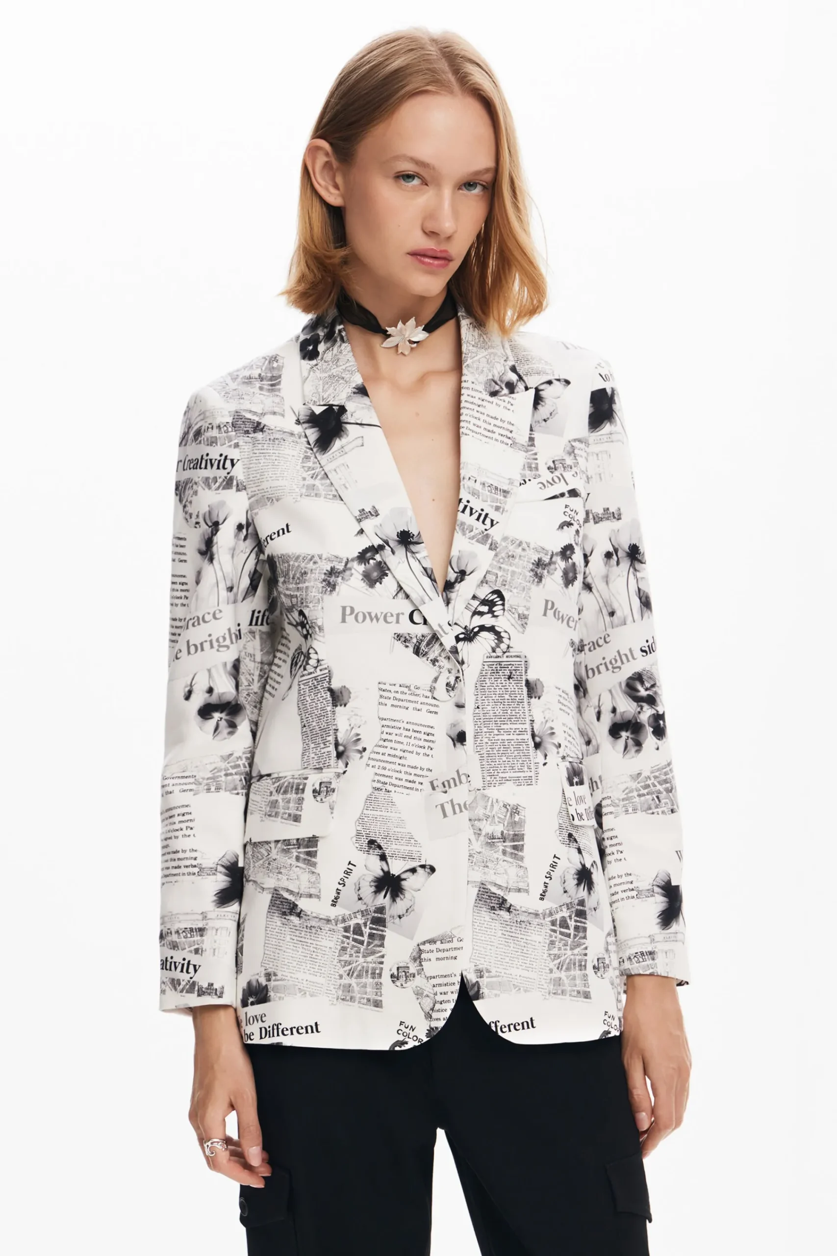 Abrigos Y Chaquetas-Desigual Blazer recta texto y flores