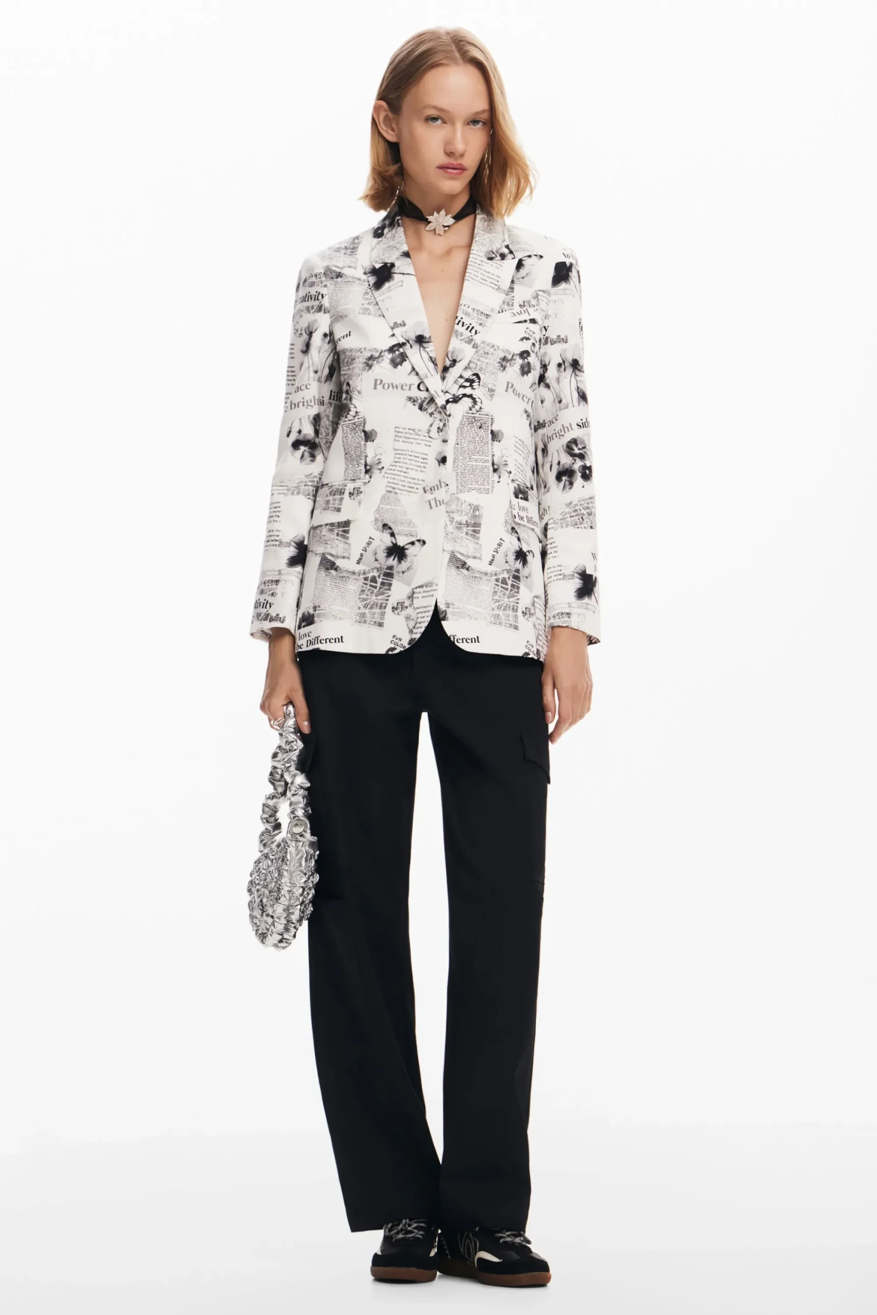 Abrigos Y Chaquetas-Desigual Blazer recta texto y flores