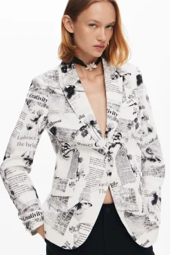 Abrigos Y Chaquetas-Desigual Blazer recta texto y flores