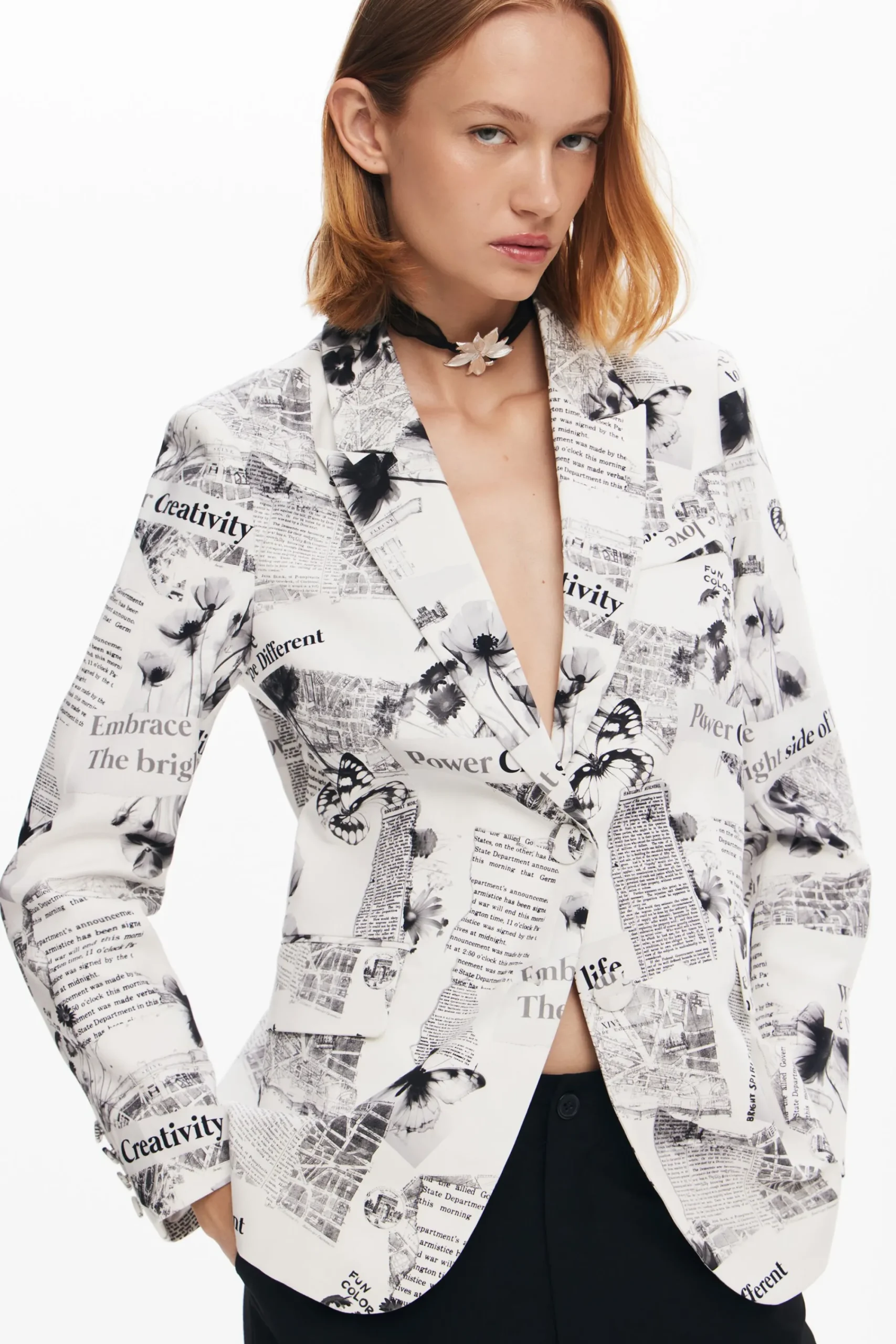 Abrigos Y Chaquetas-Desigual Blazer recta texto y flores