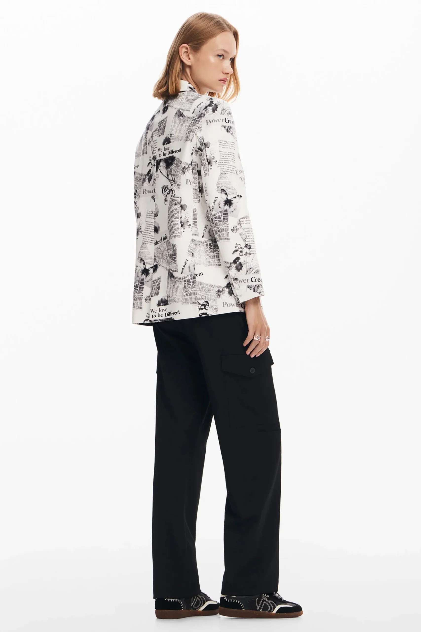 Abrigos Y Chaquetas-Desigual Blazer recta texto y flores