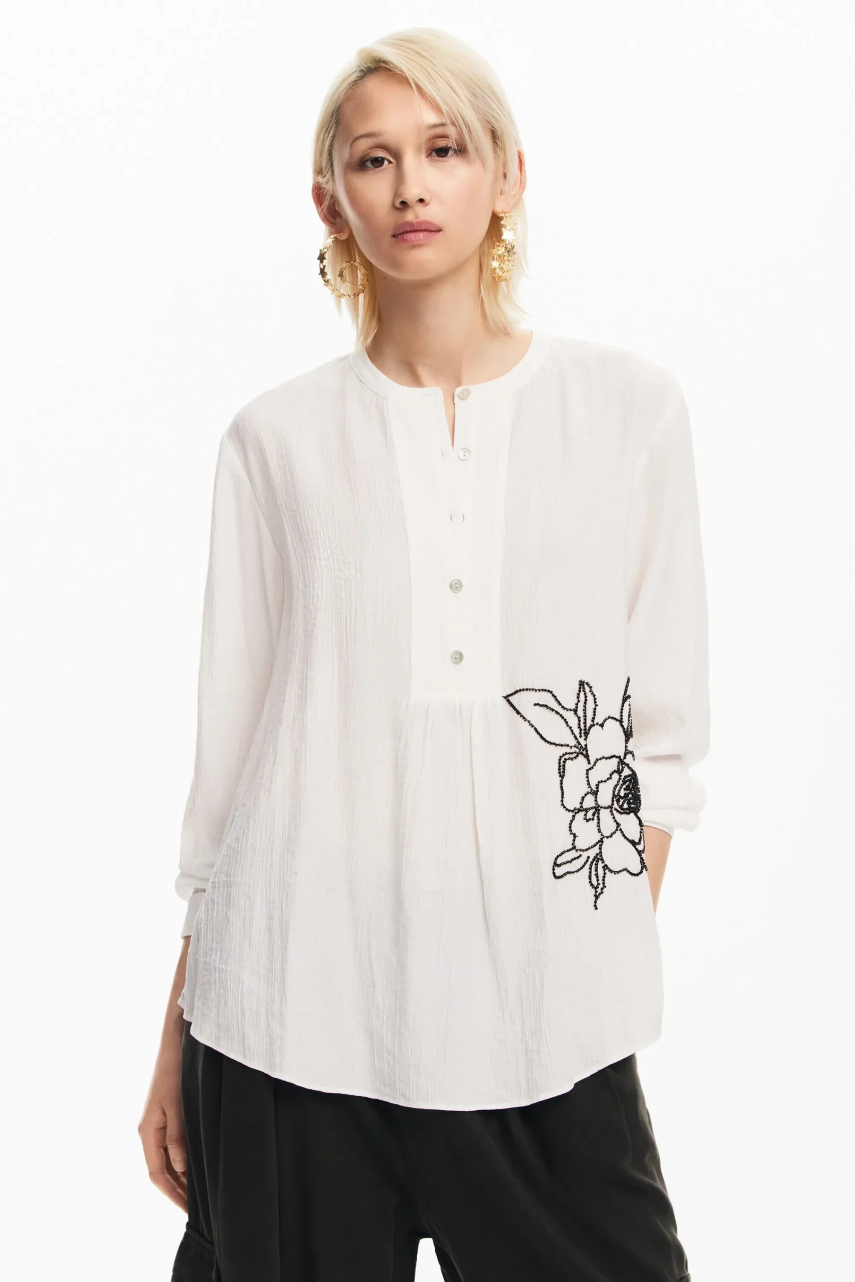 Camisas Y Blusas-Desigual Blusa flor bordada