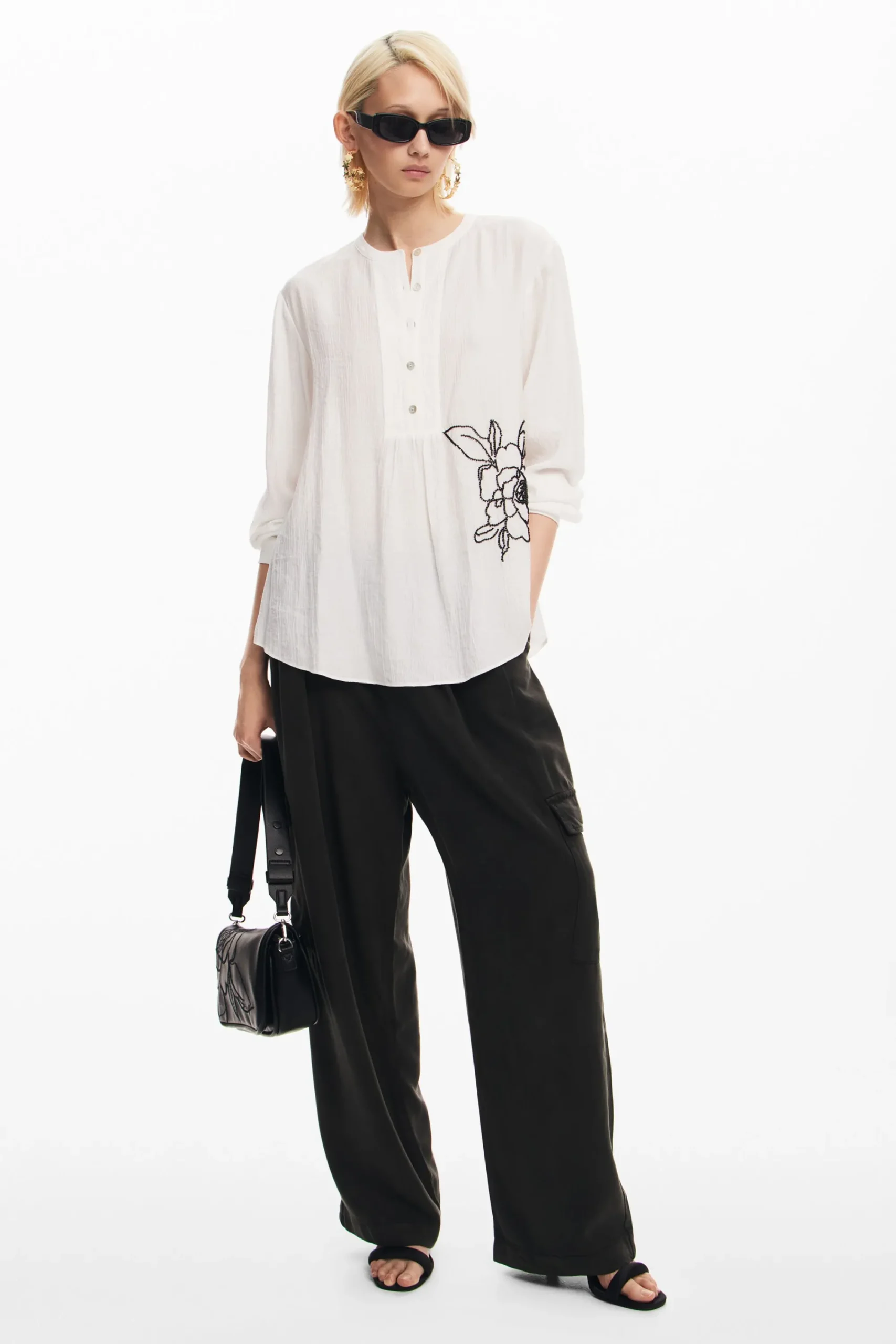 Camisas Y Blusas-Desigual Blusa flor bordada