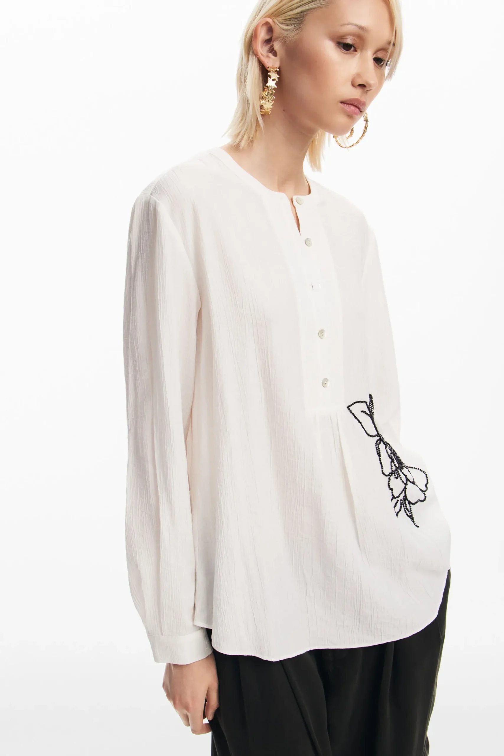 Camisas Y Blusas-Desigual Blusa flor bordada