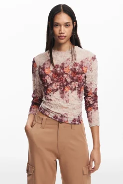 Camisas Y Blusas-Desigual Blusa flores con textura