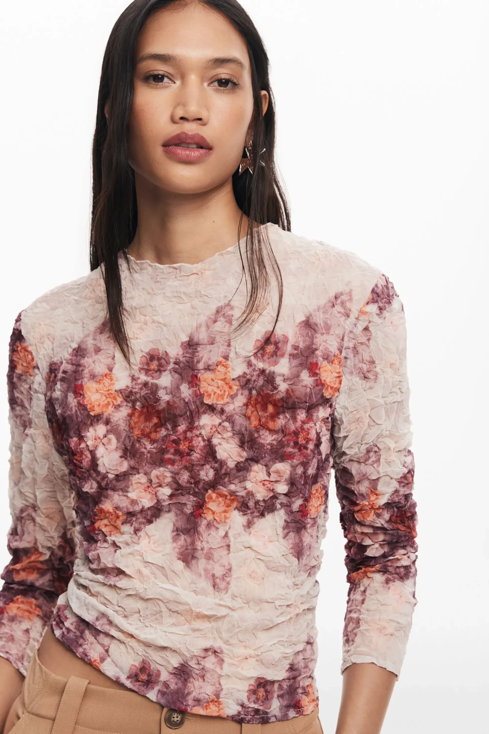 Camisas Y Blusas-Desigual Blusa flores con textura