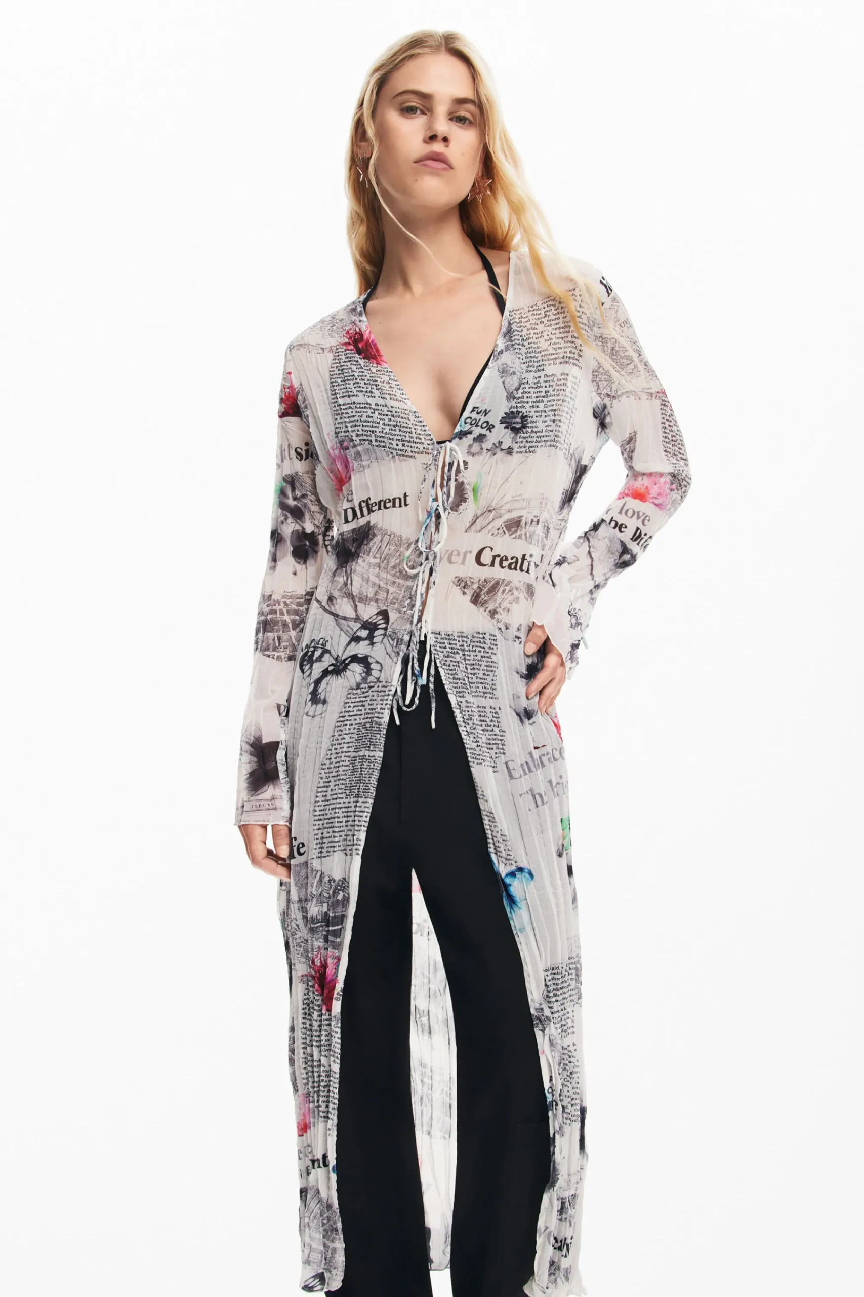 Camisas Y Blusas|Vestidos Y Monos-Desigual Blusa larga estampado periódico