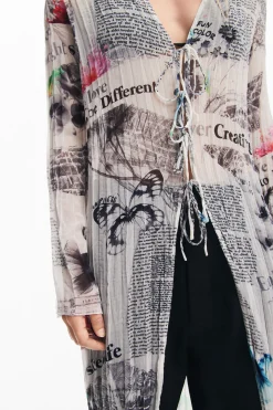 Camisas Y Blusas|Vestidos Y Monos-Desigual Blusa larga estampado periódico