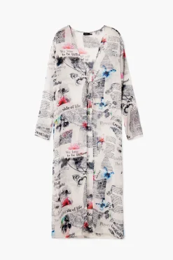 Camisas Y Blusas|Vestidos Y Monos-Desigual Blusa larga estampado periódico