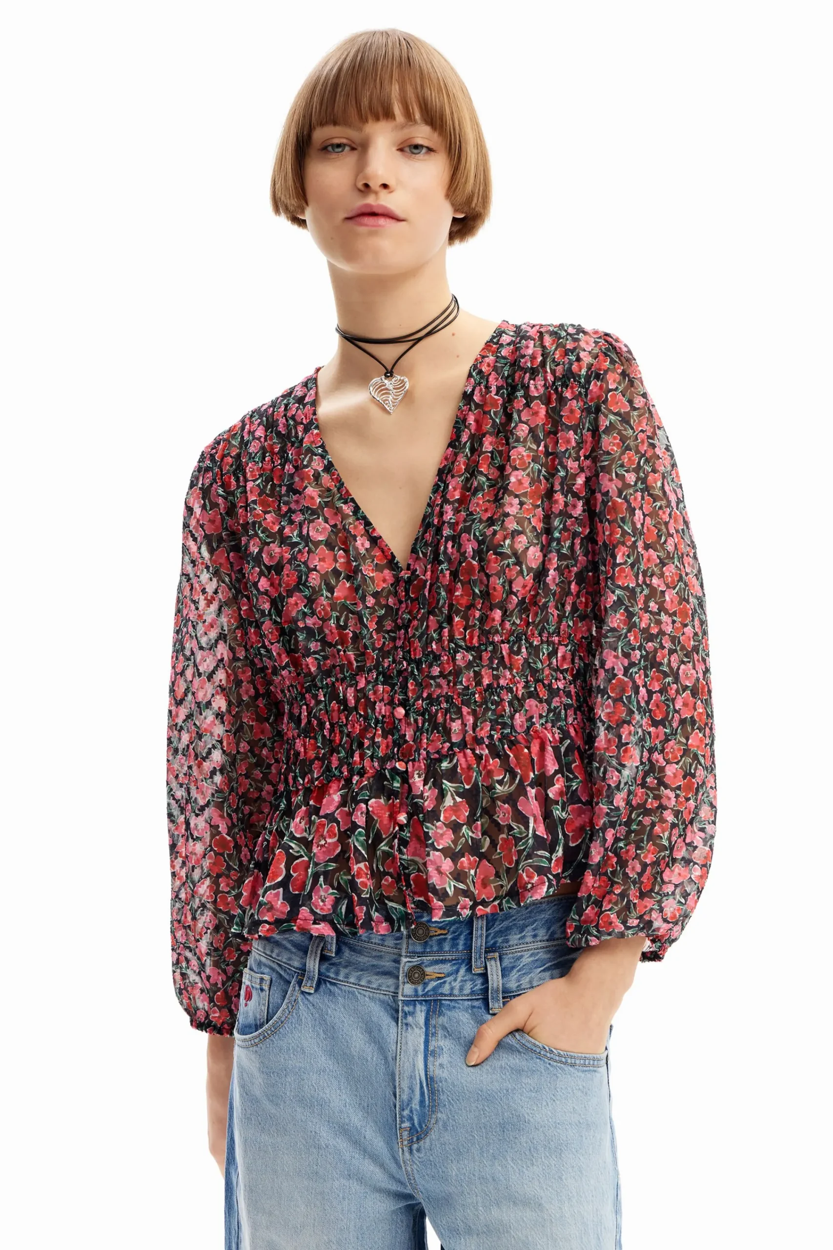 Camisas Y Blusas-Desigual Blusa plumeti flores