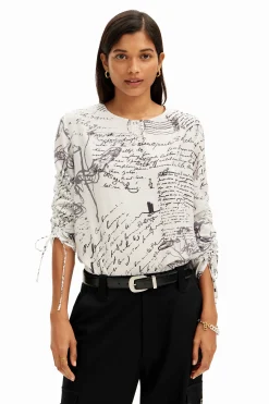 Camisas Y Blusas-Desigual Blusa textos mangas ajustables