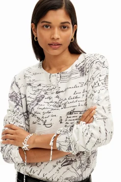 Camisas Y Blusas-Desigual Blusa textos mangas ajustables