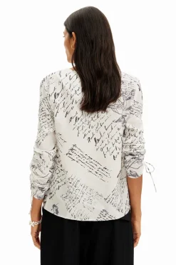 Camisas Y Blusas-Desigual Blusa textos mangas ajustables