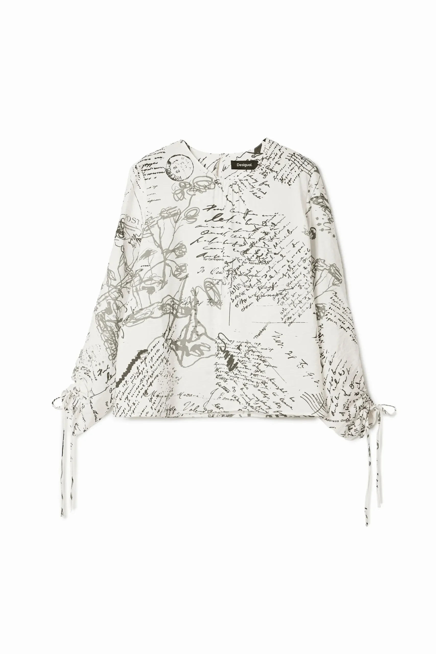 Camisas Y Blusas-Desigual Blusa textos mangas ajustables