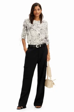 Camisas Y Blusas-Desigual Blusa textos mangas ajustables