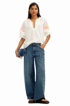 Camisas Y Blusas-Desigual Blusa vaporosa con estampado de flores en acuarela