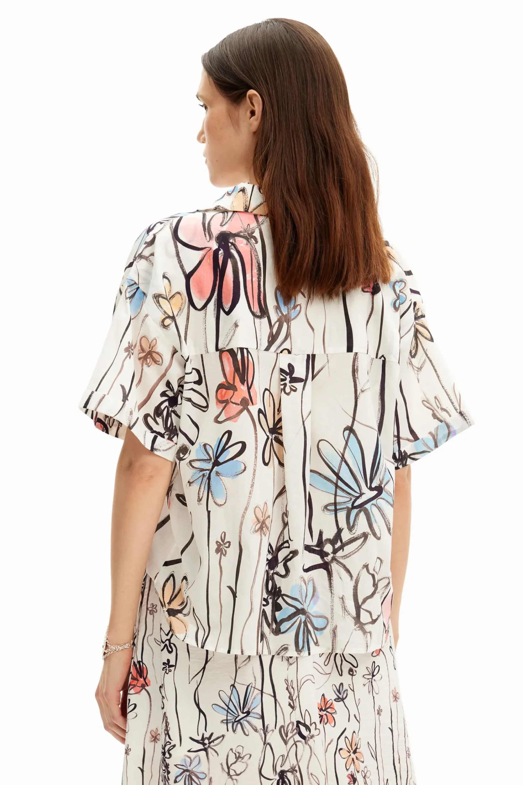 Camisas Y Blusas-Desigual Camisa de flores ilustradas