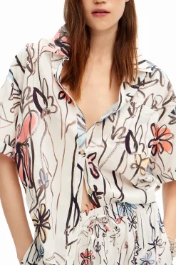 Camisas Y Blusas-Desigual Camisa de flores ilustradas