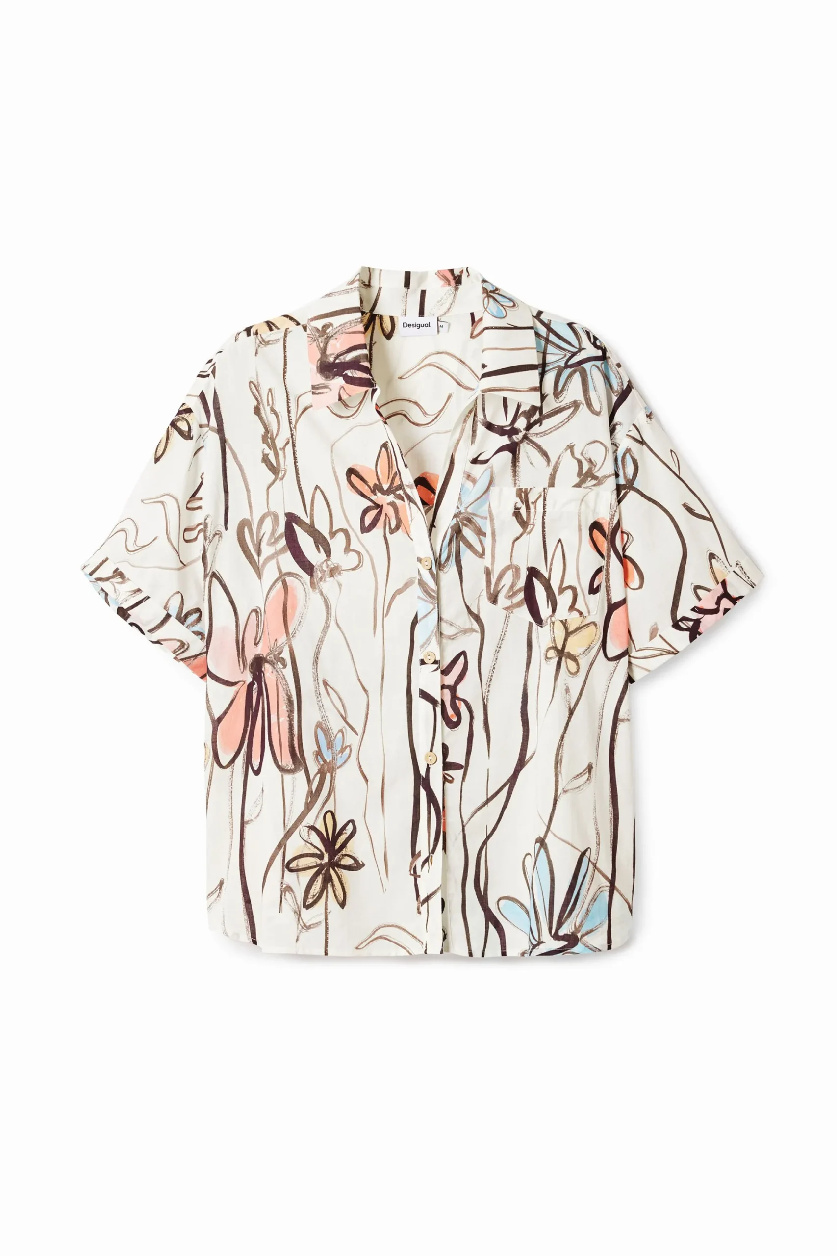 Camisas Y Blusas-Desigual Camisa de flores ilustradas