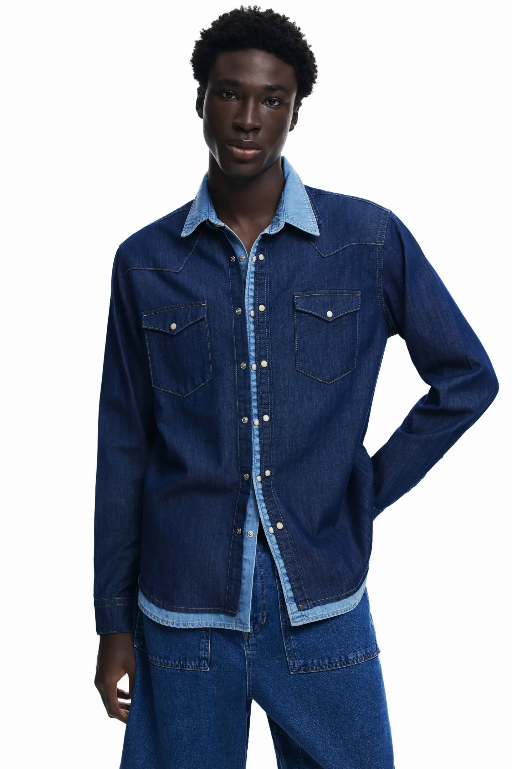 Camisetas|Camisas-Desigual Camisa denim patchwork
