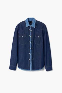 Camisetas|Camisas-Desigual Camisa denim patchwork