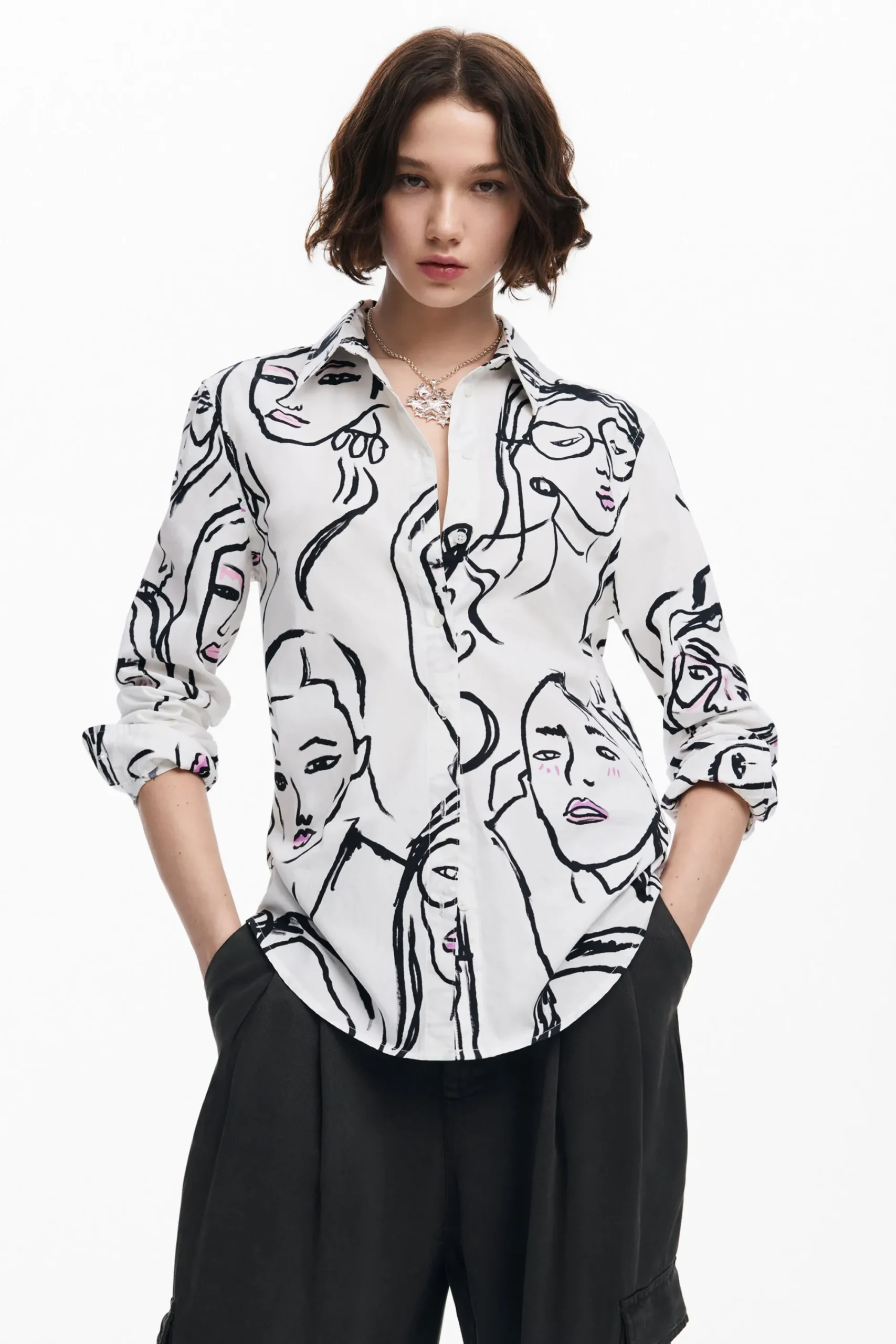 Camisas Y Blusas-Desigual Camisa estampado caras