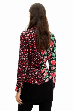Camisas Y Blusas-Desigual Camisa fruncida flores