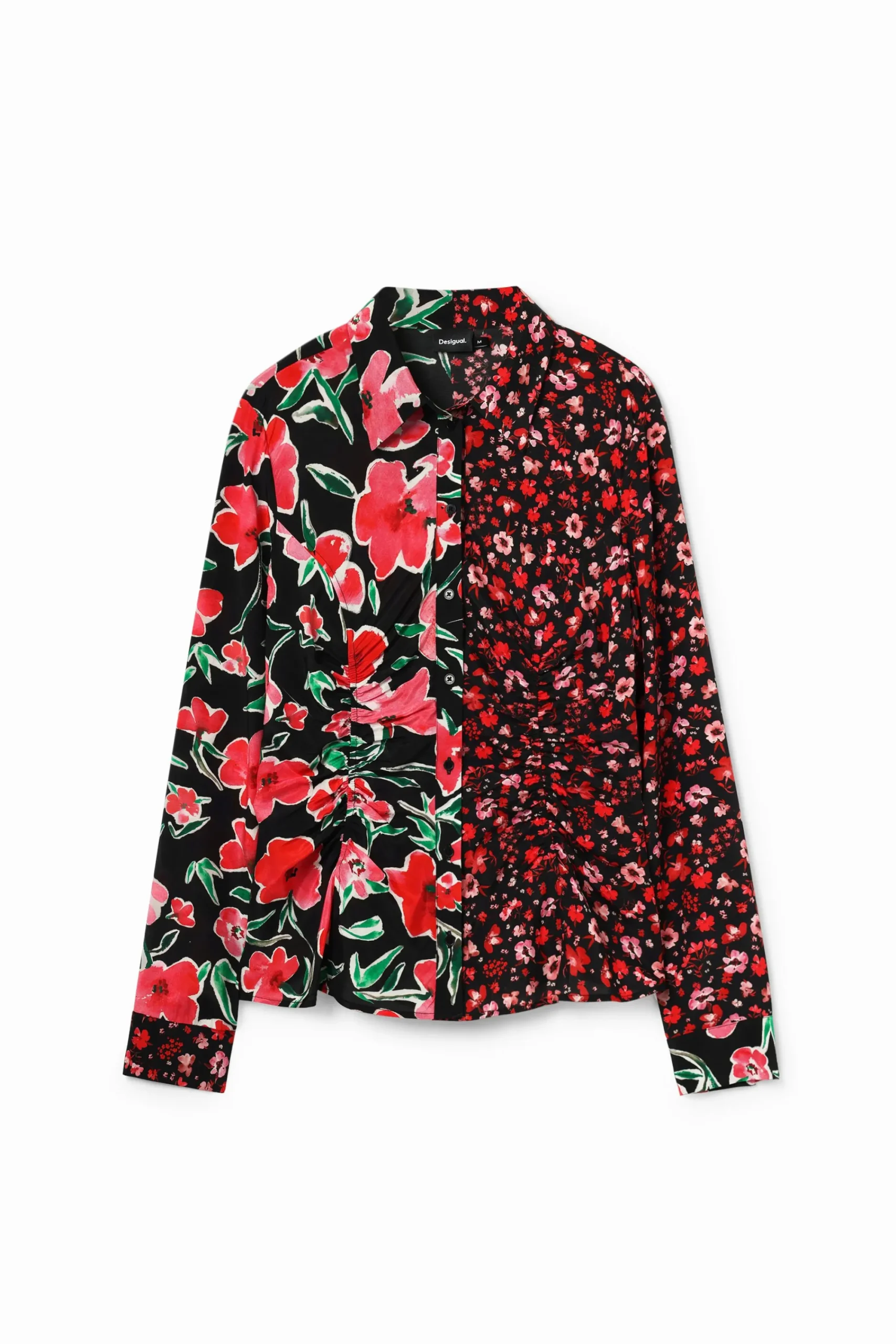 Camisas Y Blusas-Desigual Camisa fruncida flores