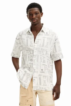 Camisetas|Camisas-Desigual Camisa ilustraciones columnas