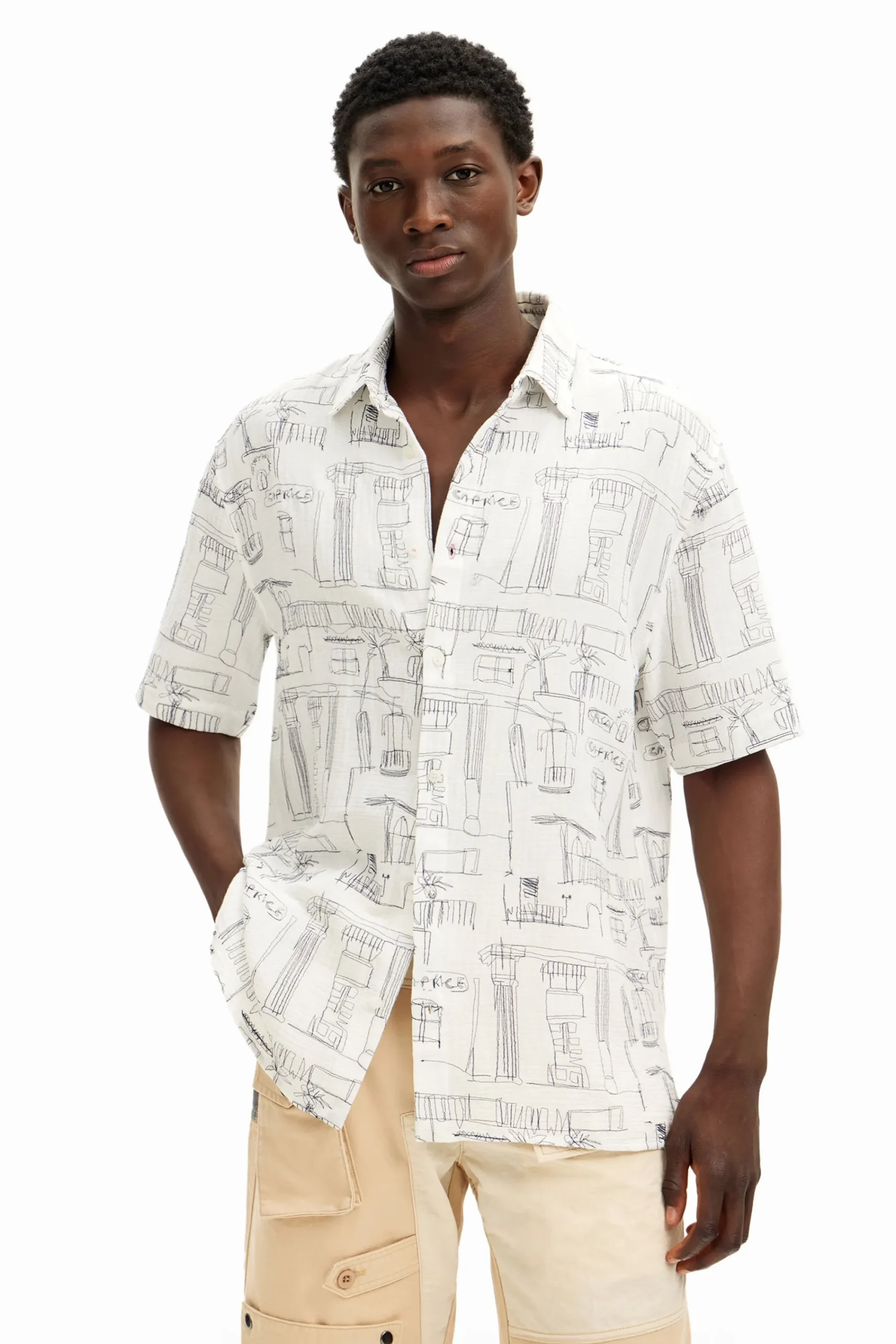 Camisetas|Camisas-Desigual Camisa ilustraciones columnas