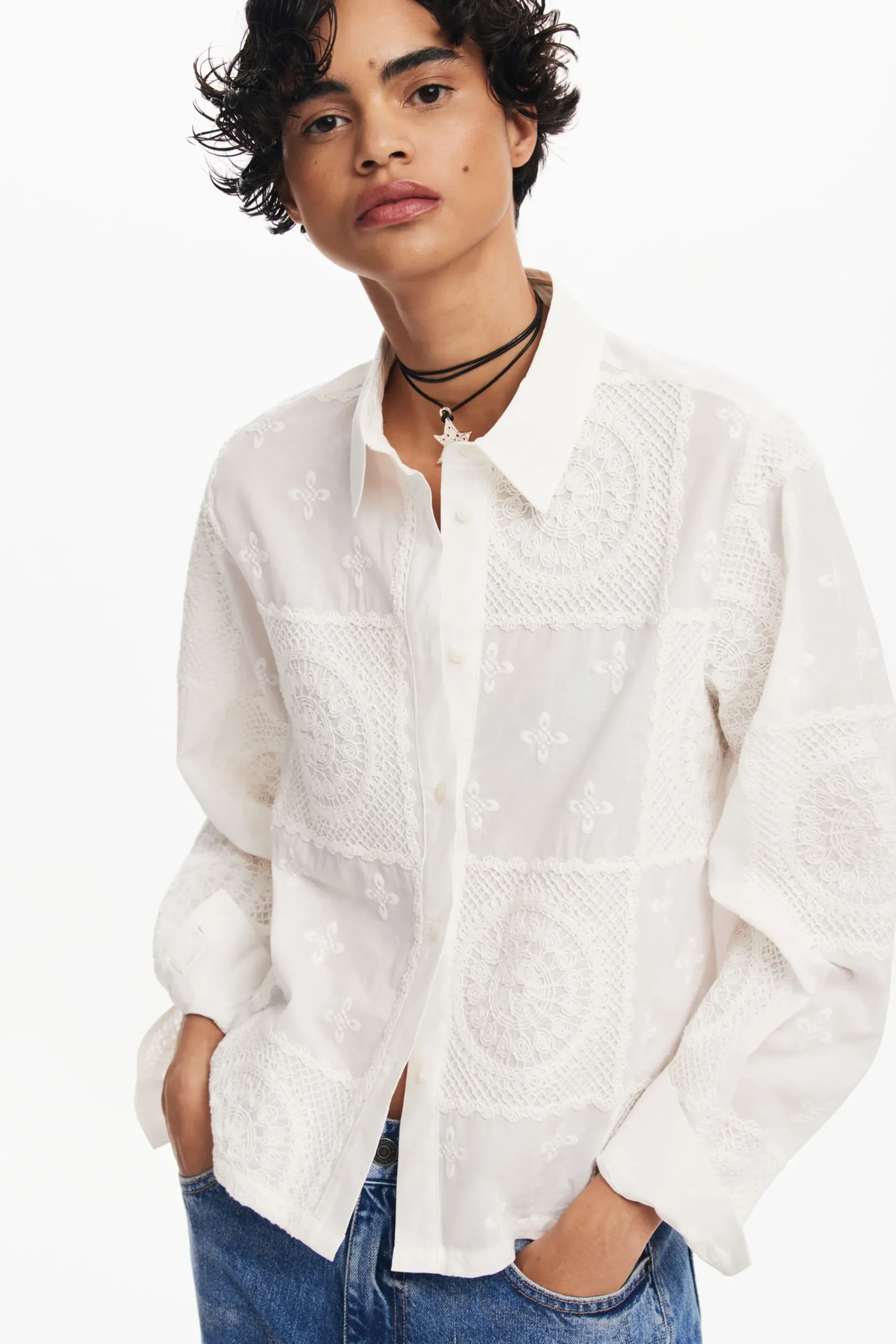 Camisas Y Blusas-Desigual Camisa lisa bordados