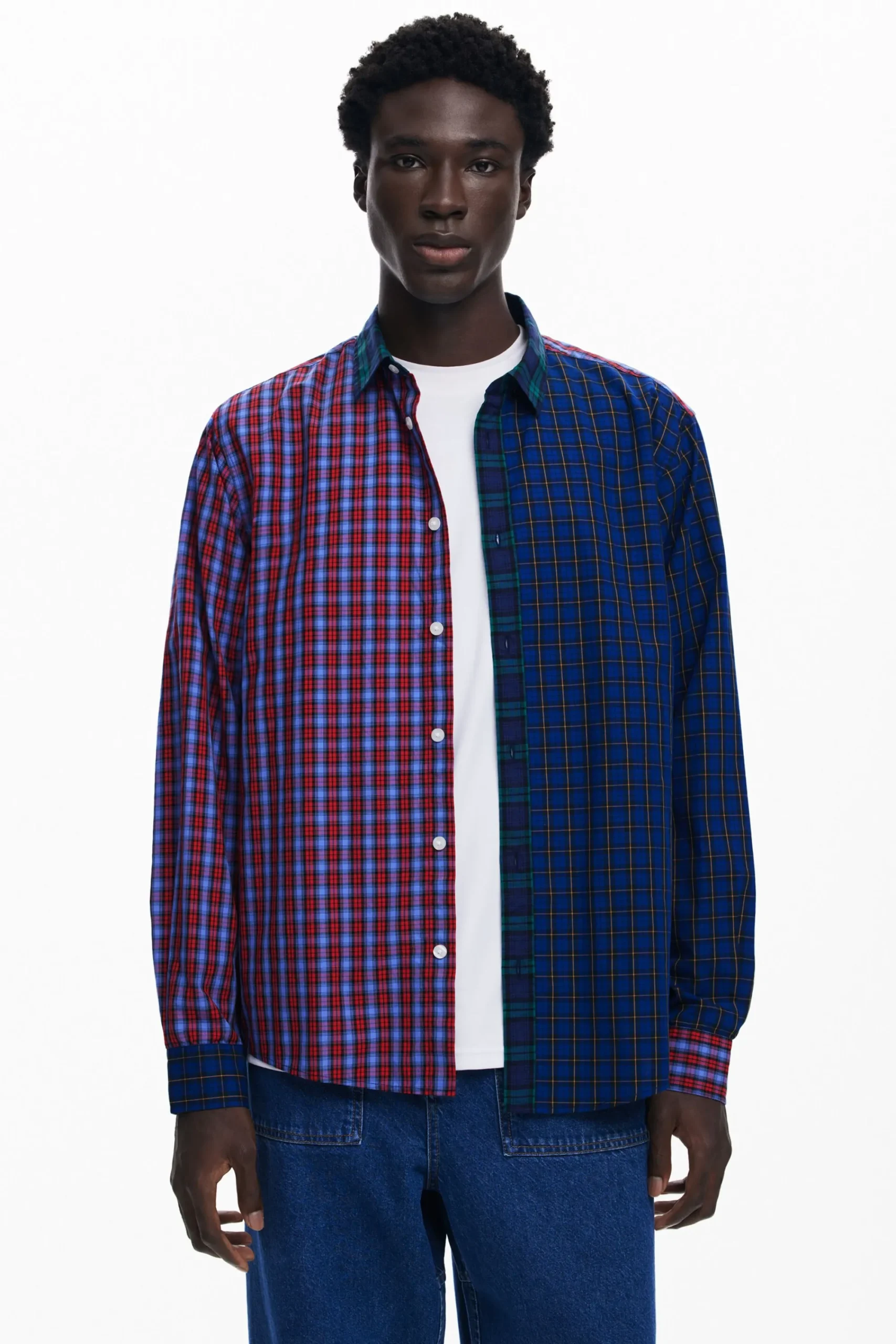 Camisetas|Camisas-Desigual Camisa patchwork cuadros