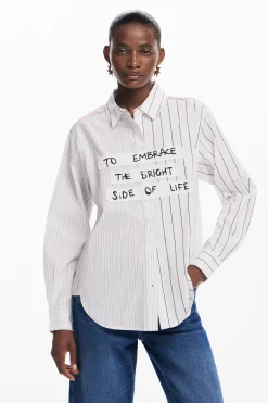 Camisas Y Blusas-Desigual Camisa rayas frase