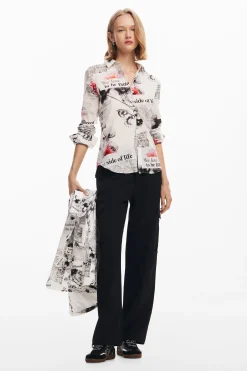 Camisas Y Blusas-Desigual Camisa texto flores