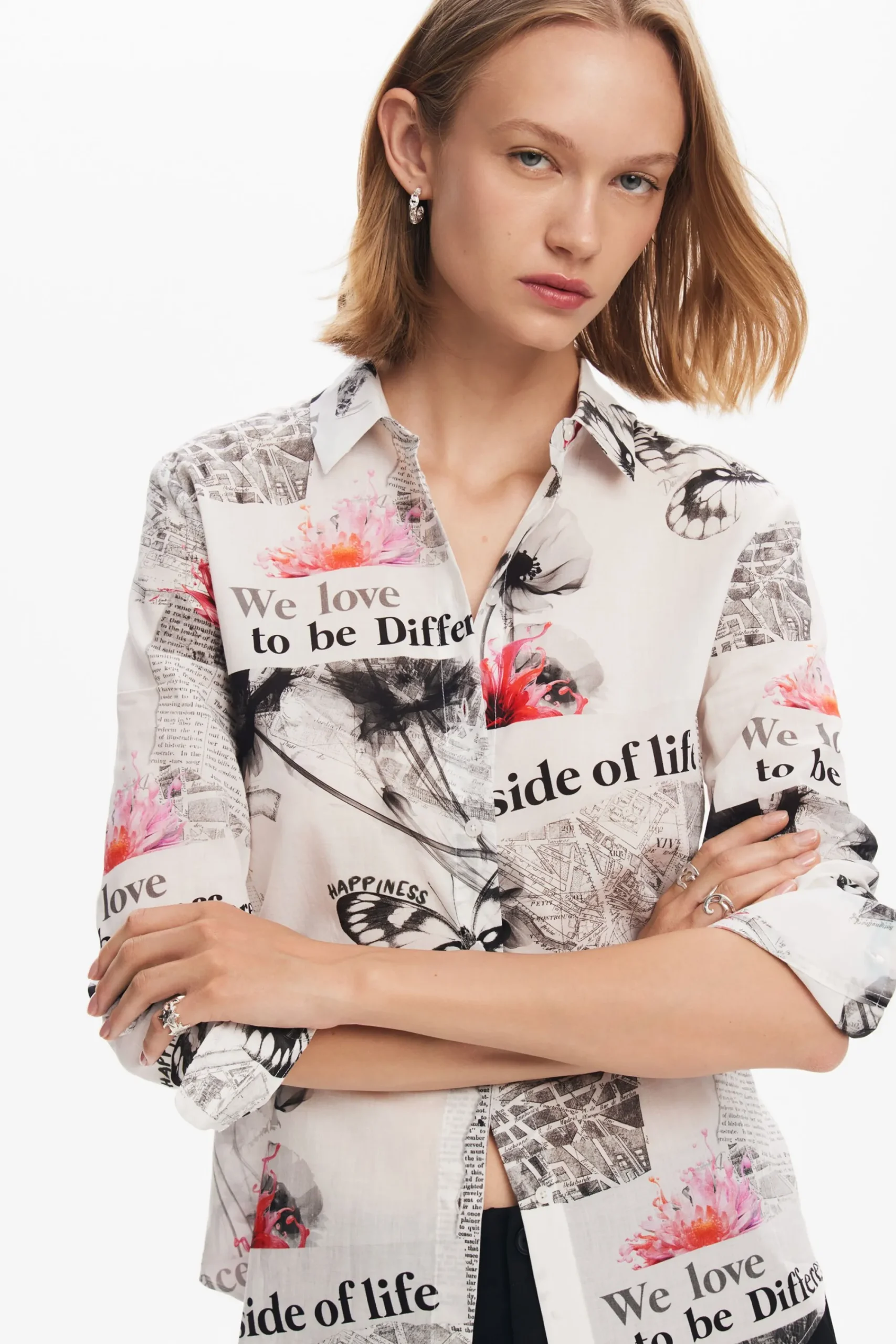 Camisas Y Blusas-Desigual Camisa texto flores