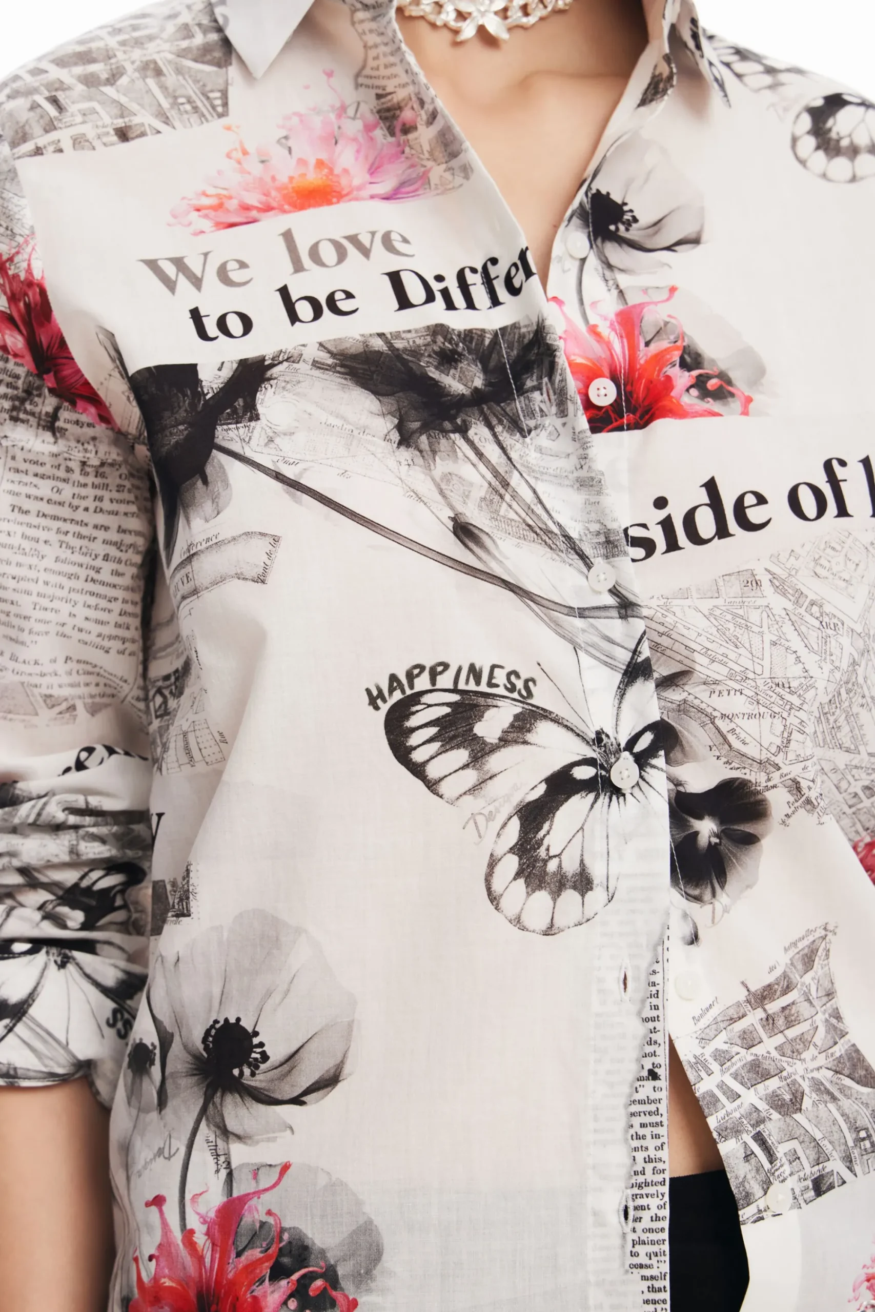 Camisas Y Blusas-Desigual Camisa texto flores
