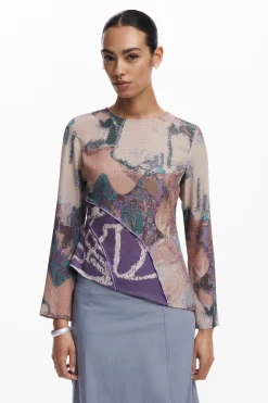 Camisas Y Blusas-Desigual Camiseta asimétrica estampada