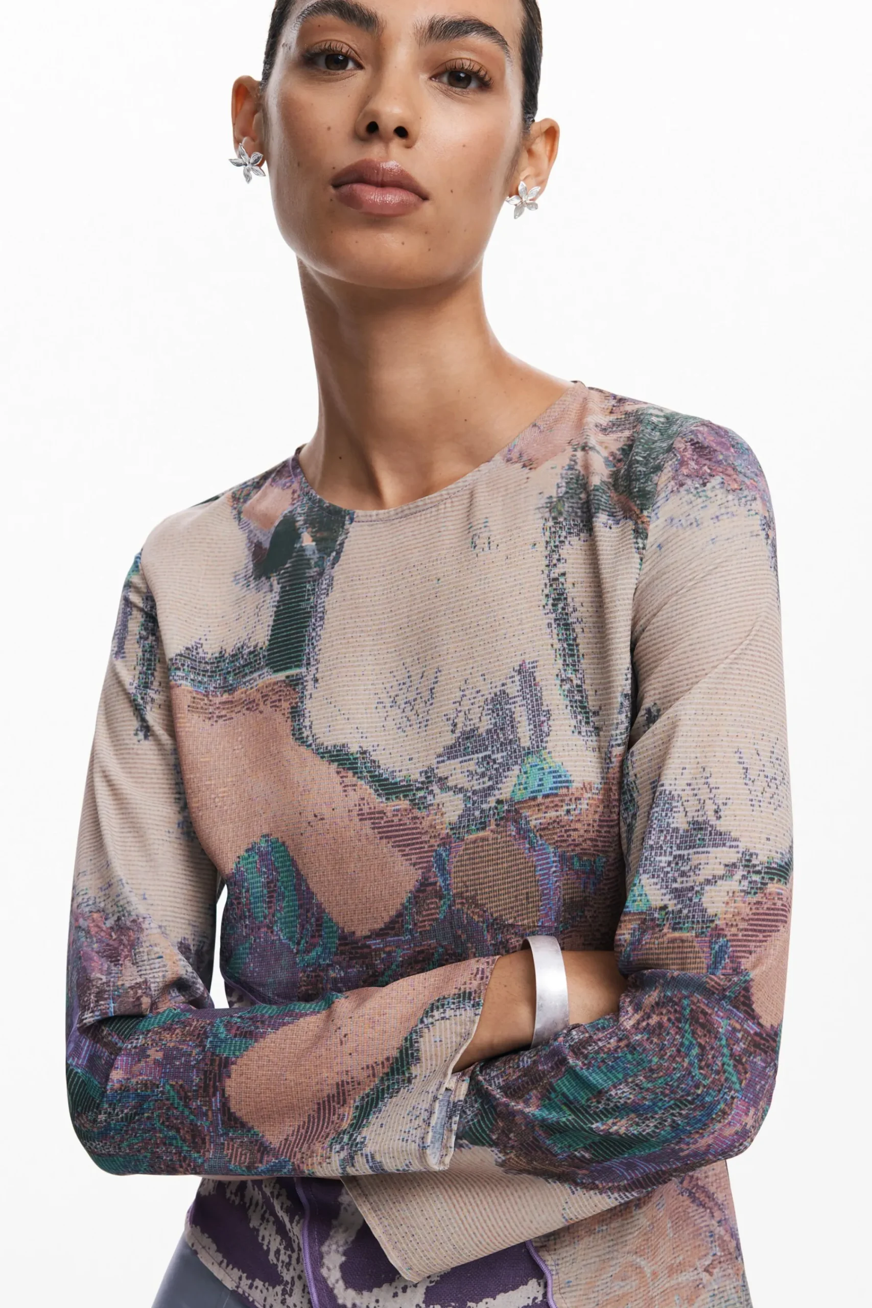 Camisas Y Blusas-Desigual Camiseta asimétrica estampada