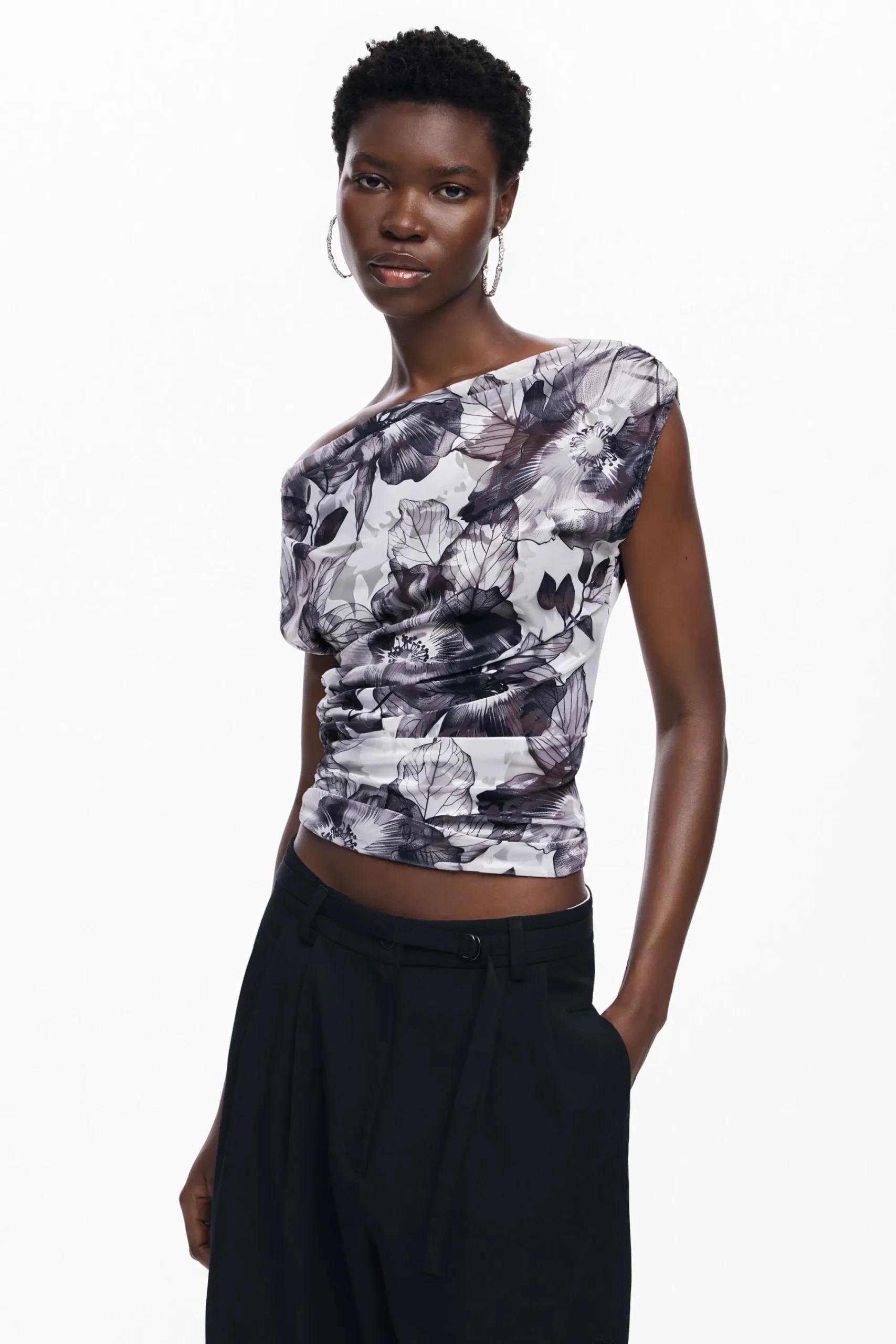 Camisas Y Blusas|Camisetas-Desigual Camiseta asimétrica flores