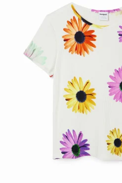 Camisetas Y Camisas-Desigual Camiseta canalé margaritas