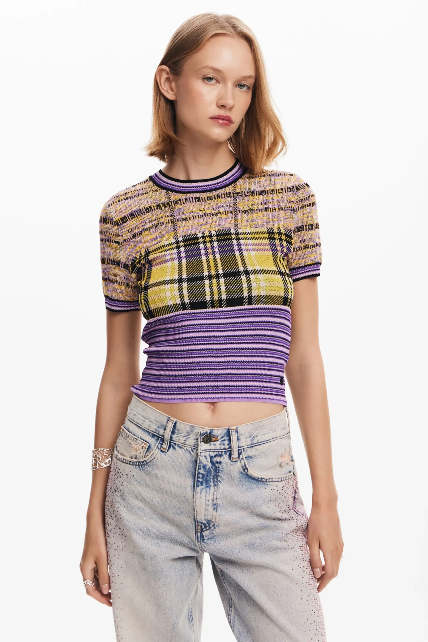 Ropa De Punto|Camisas Y Blusas-Desigual Camiseta de punto cuadros
