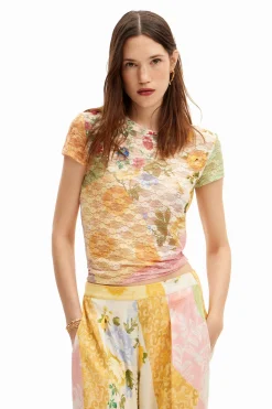 Camisas Y Blusas|Camisetas-Desigual Camiseta encaje fores