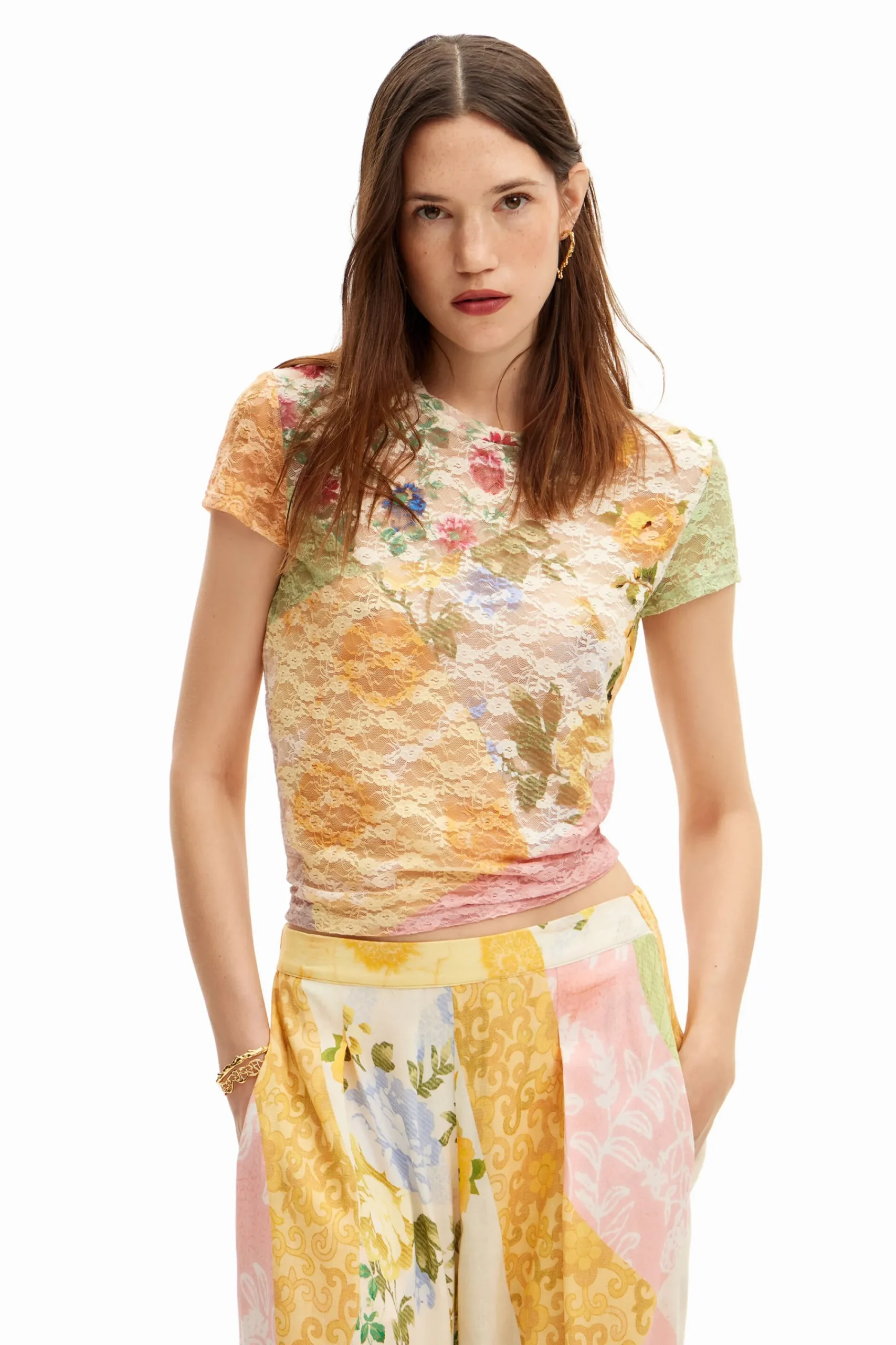 Camisas Y Blusas|Camisetas-Desigual Camiseta encaje fores