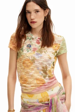 Camisas Y Blusas|Camisetas-Desigual Camiseta encaje fores